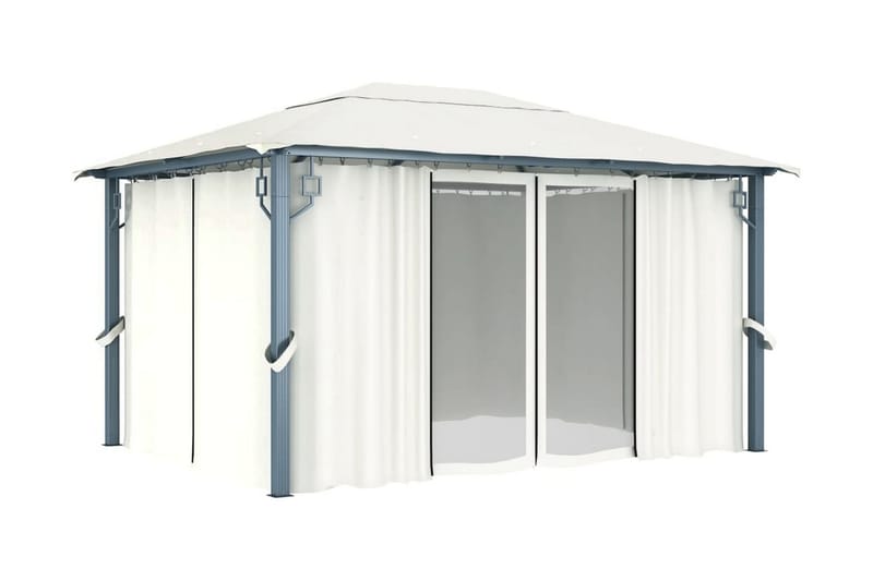 Paviljong med draperier 400x300 cm gräddvit aluminium - Vit - Utemöbler - Solskydd - Paviljong - Komplett paviljong