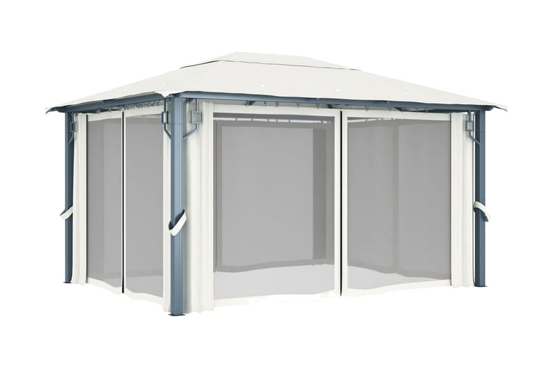 Paviljong med draperier 400x300 cm gräddvit aluminium - Vit - Utemöbler - Solskydd - Paviljong - Komplett paviljong