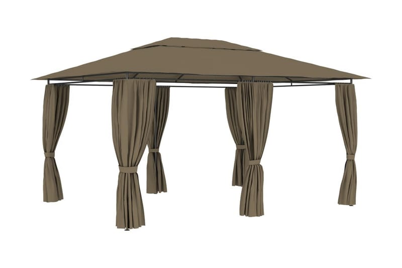 Paviljong med draperier 4x3 m taupe 180 g/m² - Brun - Utemöbler - Solskydd - Paviljong - Komplett paviljong