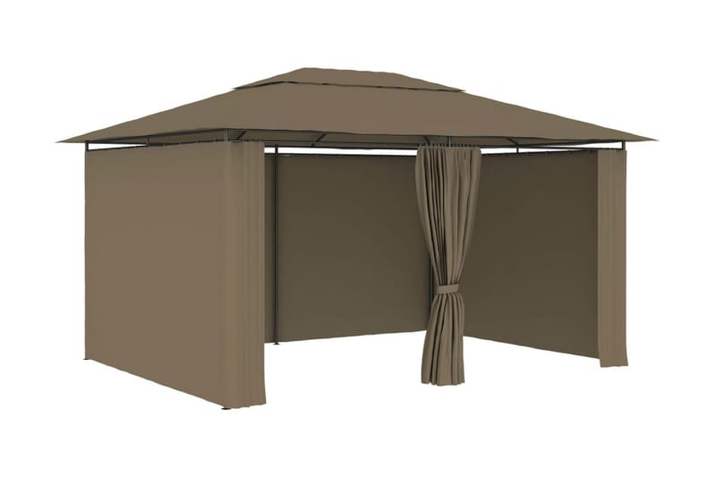 Paviljong med draperier 4x3 m taupe 180 g/m² - Brun - Utemöbler - Solskydd - Paviljong - Komplett paviljong