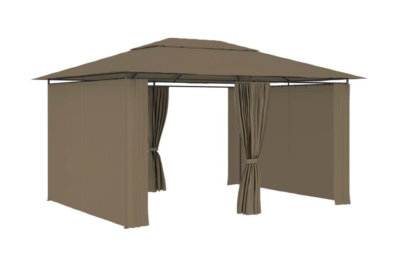 Paviljong med draperier 4x3 m taupe 180 g/m² - Brun - Utemöbler - Solskydd - Paviljong - Komplett paviljong