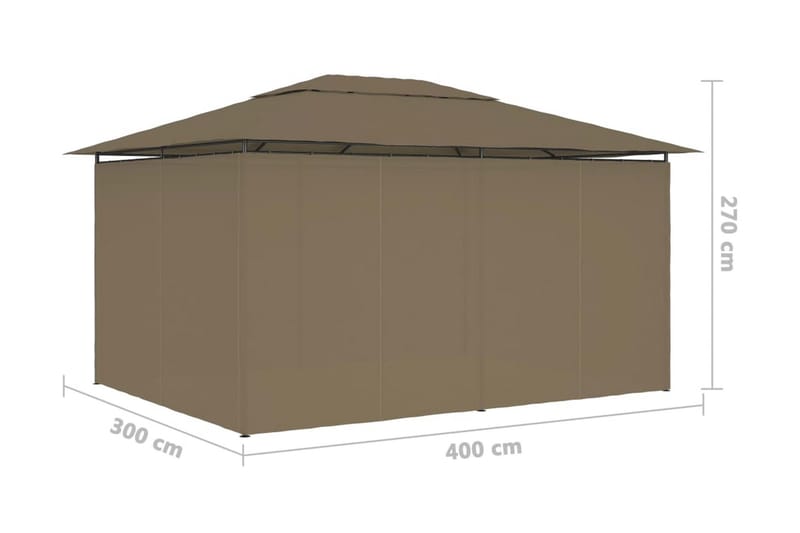 Paviljong med draperier 4x3 m taupe 180 g/m² - Brun - Utemöbler - Solskydd - Paviljong - Komplett paviljong