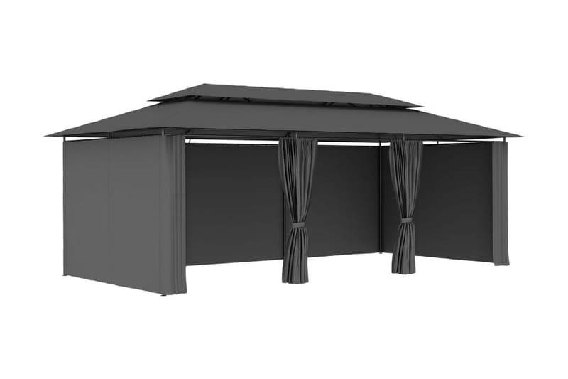 Paviljong med draperier 600x298x270 cm antracit - Grå - Utemöbler - Solskydd - Paviljong - Komplett paviljong