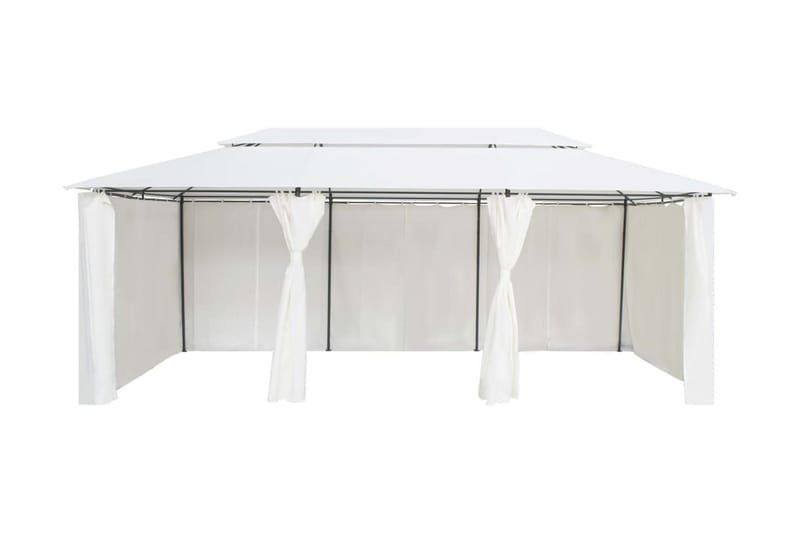Paviljong med draperier 600x298x270 cm vit 180g/m² - Vit - Utemöbler - Solskydd - Paviljong - Komplett paviljong