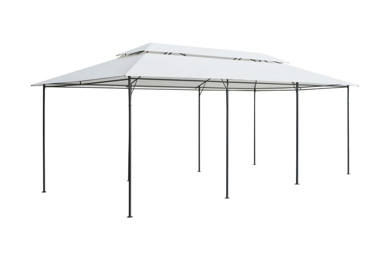 Paviljong med draperier 600x298x270 cm vit 180g/m² - Vit - Utemöbler - Solskydd - Paviljong - Komplett paviljong