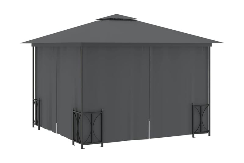 Paviljong med draperier och dubbelt tak 3x3 m antracit - Antracit - Utemöbler - Solskydd - Paviljong - Komplett paviljong