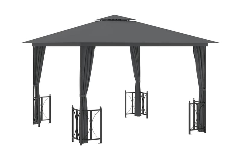 Paviljong med draperier och dubbelt tak 3x3 m antracit - Antracit - Utemöbler - Solskydd - Paviljong - Komplett paviljong