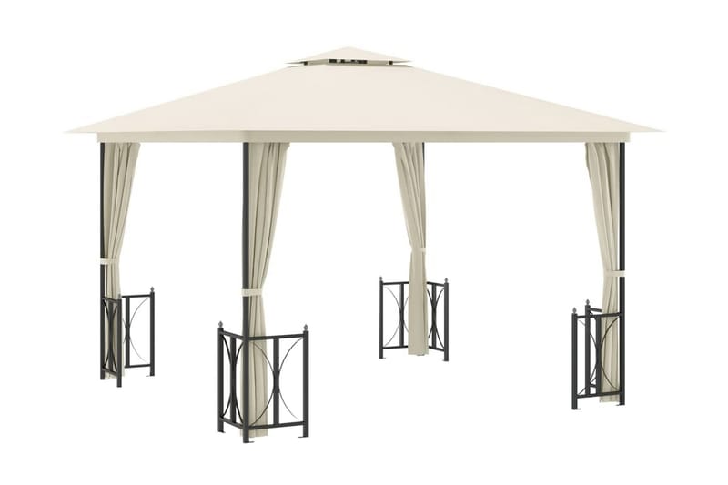 Paviljong med draperier och dubbelt tak 3x3 m gräddvit - Kräm - Utemöbler - Solskydd - Paviljong - Komplett paviljong