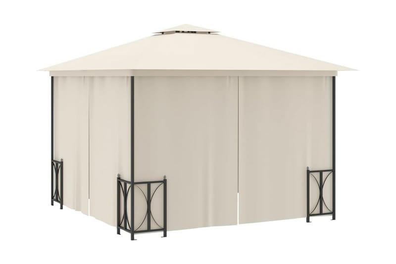 Paviljong med draperier och dubbelt tak 3x3 m gräddvit - Kräm - Utemöbler - Solskydd - Paviljong - Komplett paviljong