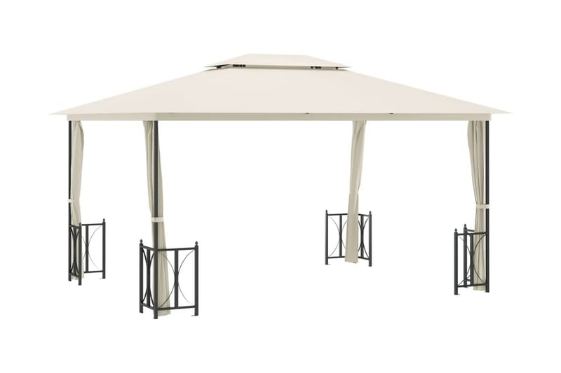 Paviljong med draperier och dubbelt tak 3x4 m gräddvit - Kräm - Utemöbler - Solskydd - Paviljong - Komplett paviljong