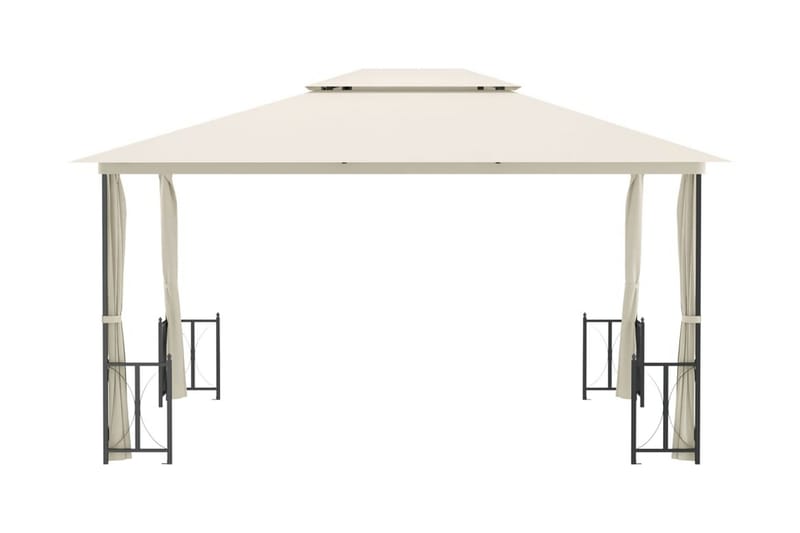 Paviljong med draperier och dubbelt tak 3x4 m gräddvit - Kräm - Utemöbler - Solskydd - Paviljong - Komplett paviljong