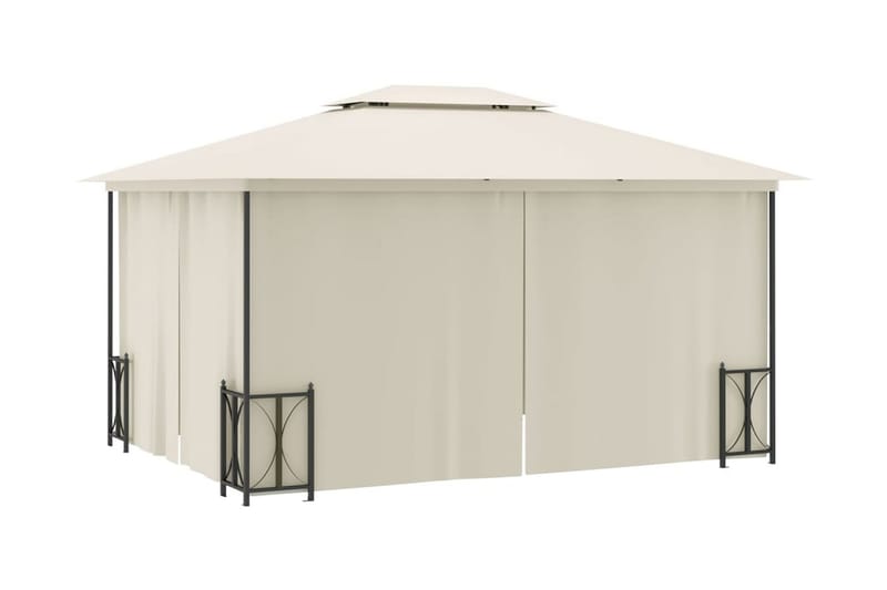 Paviljong med draperier och dubbelt tak 3x4 m gräddvit - Kräm - Utemöbler - Solskydd - Paviljong - Komplett paviljong