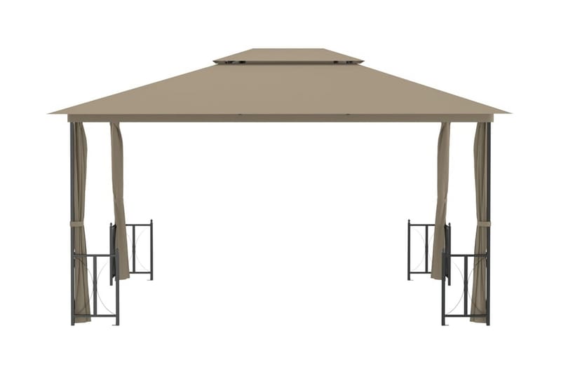 Paviljong med draperier och dubbelt tak 3x4 m taupe - Taupe - Komplett paviljong