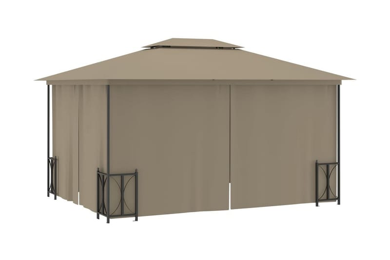 Paviljong med draperier och dubbelt tak 3x4 m taupe - Taupe - Komplett paviljong