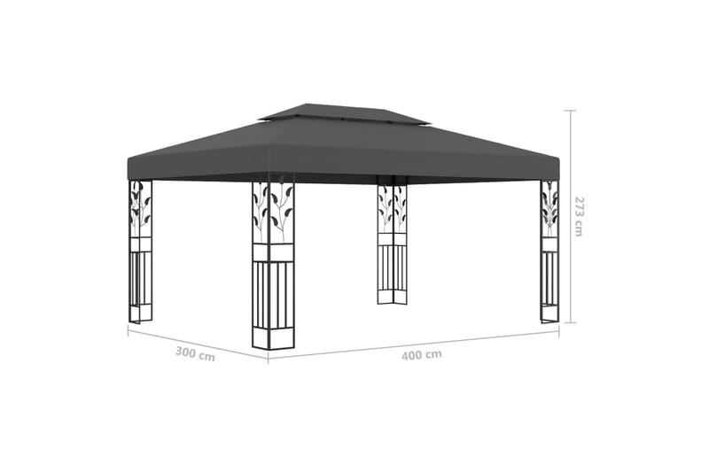 Paviljong med dubbeltak 3x4m antracit - Grå - Utemöbler - Solskydd - Paviljong - Komplett paviljong