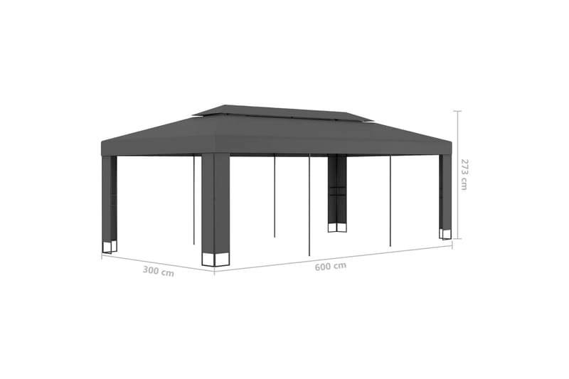 Paviljong med dubbeltak 3x6 m antracit - Grå - Komplett paviljong