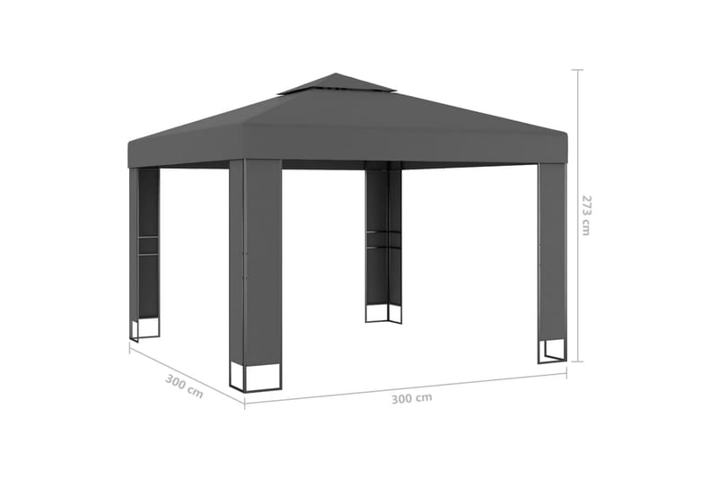 Paviljong med dubbeltak och ljusslinga LED 3x3 m antracit - Grå - Komplett paviljong