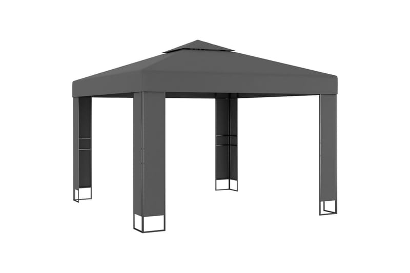 Paviljong med dubbeltak och ljusslinga LED 3x3 m antracit - Grå - Komplett paviljong