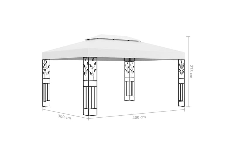 Paviljong med dubbeltak och ljusslinga LED 3x4 m vit - Vit - Komplett paviljong