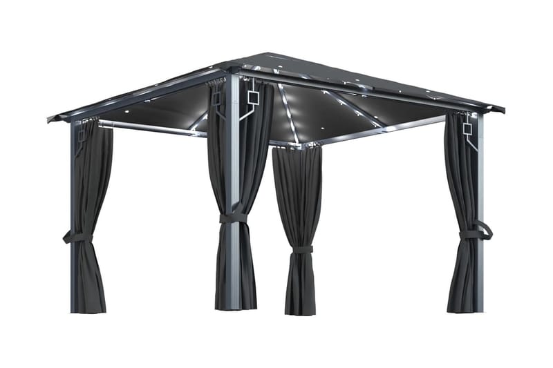 Paviljong med gardin & ljusslinga LED 3x3 cm antracit alumin - Grå - Komplett paviljong