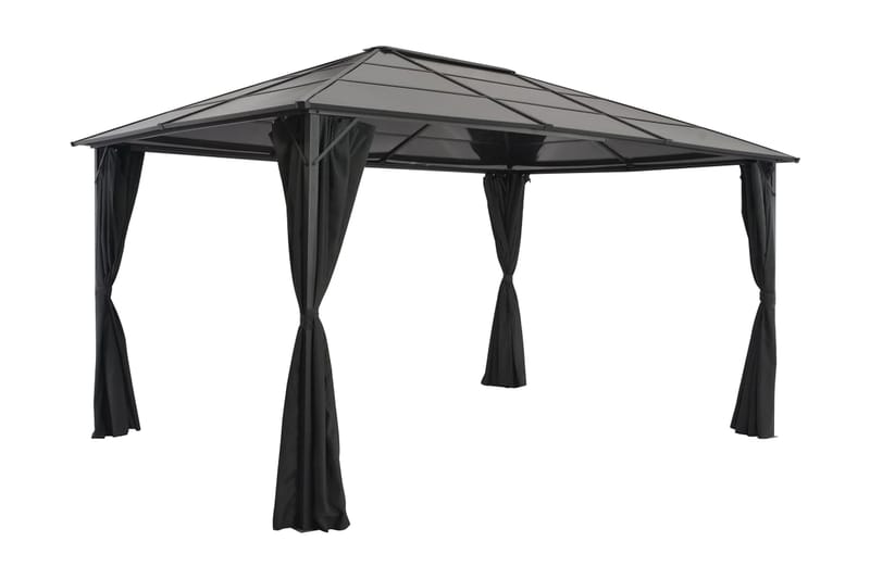 Paviljong med gardin aluminium 4x3x2,6 m svart - Svart - Utemöbler - Solskydd - Paviljong - Komplett paviljong