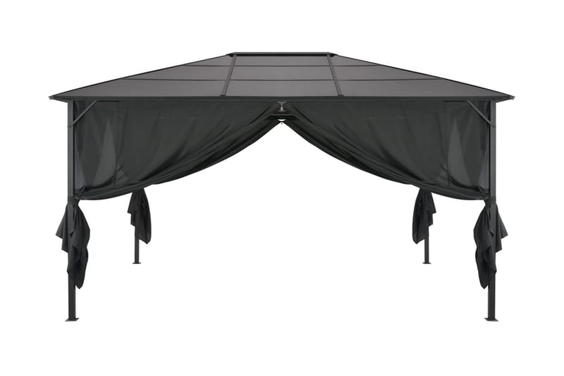 Paviljong med gardin aluminium 4x3x2,6 m svart - Svart - Utemöbler - Solskydd - Paviljong - Komplett paviljong