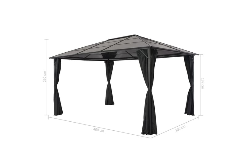 Paviljong med gardin aluminium 4x3x2,6 m svart - Svart - Utemöbler - Solskydd - Paviljong - Komplett paviljong