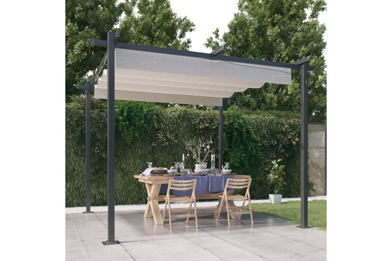 Paviljong med infällbart tak 3x3 m gräddvit - Kräm - Utemöbler - Solskydd - Paviljong - Komplett paviljong
