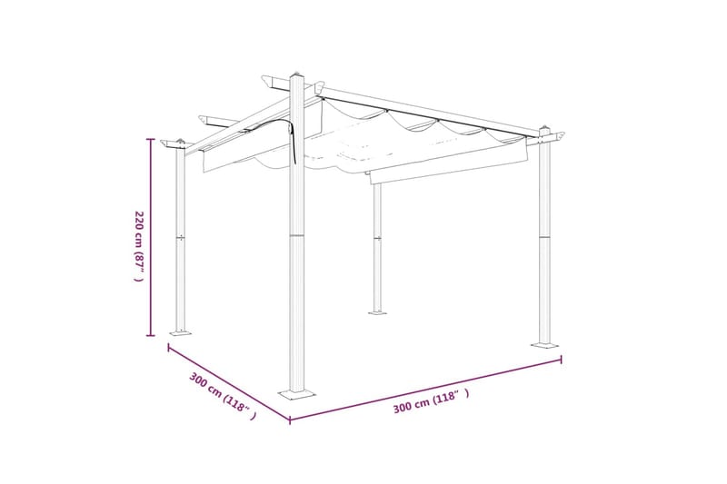 Paviljong med infällbart tak 3x3 m gräddvit - Kräm - Komplett paviljong