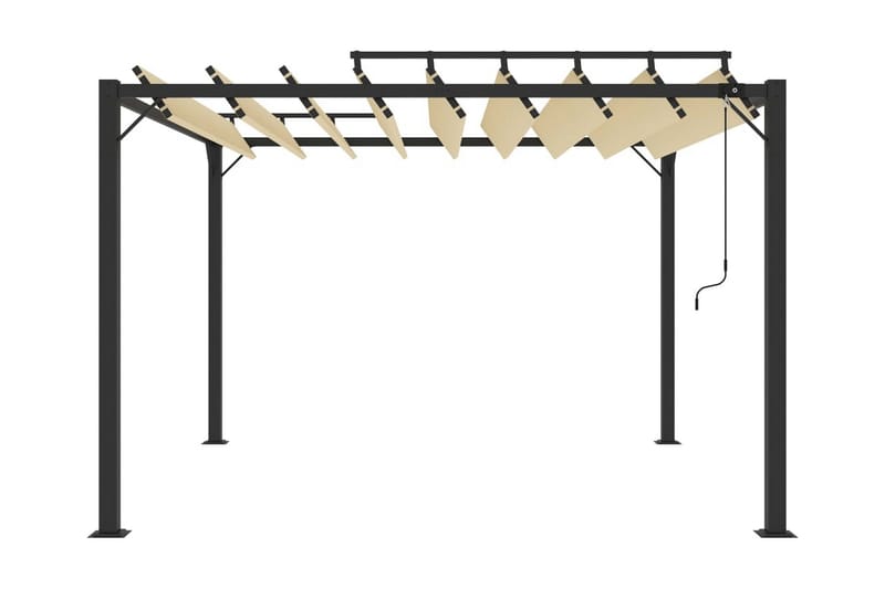 Paviljong med lamelltak 3x3 m gräddvit tyg och aluminium - Vit - Utemöbler - Solskydd - Paviljong - Komplett paviljong