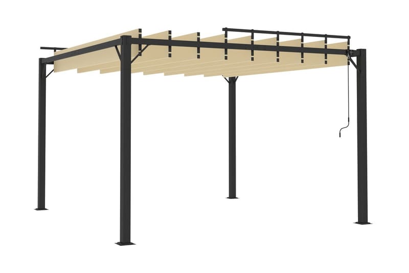 Paviljong med lamelltak 3x3 m gräddvit tyg och aluminium - Vit - Utemöbler - Solskydd - Paviljong - Komplett paviljong