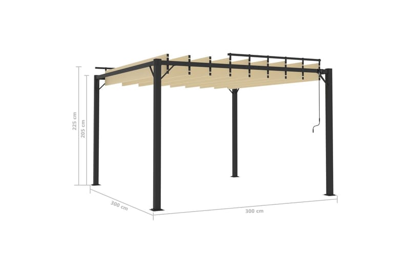 Paviljong med lamelltak 3x3 m gräddvit tyg och aluminium - Vit - Komplett paviljong