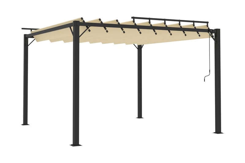 Paviljong med lamelltak 3x3 m gräddvit tyg och aluminium - Vit - Komplett paviljong