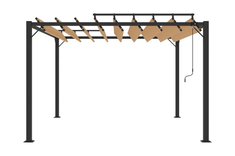 Paviljong med lamelltak 3x3 m taupe tyg och aluminium - Brun - Komplett paviljong