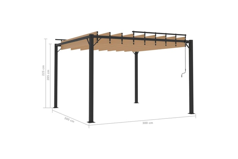 Paviljong med lamelltak 3x3 m taupe tyg och aluminium - Brun - Komplett paviljong