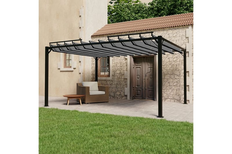 Paviljong med lamelltak 3x4 m antracit tyg och aluminium - Grå - Utemöbler - Solskydd - Paviljong - Komplett paviljong
