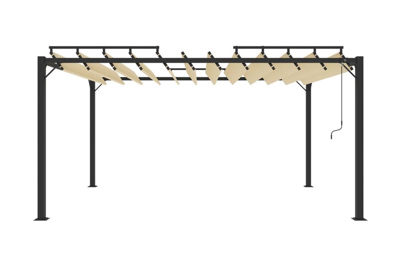 Paviljong med lamelltak 3x4 m gräddvit tyg och aluminium - Vit - Komplett paviljong