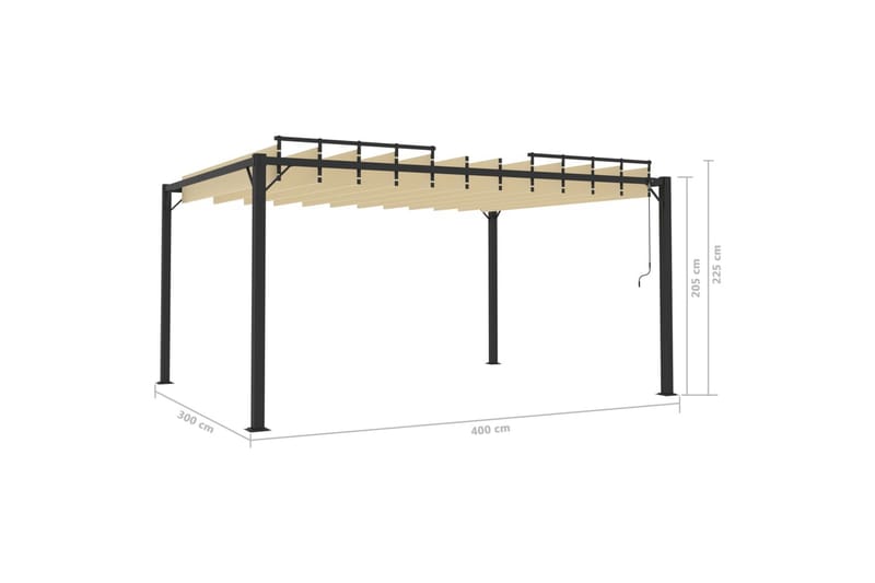 Paviljong med lamelltak 3x4 m gräddvit tyg och aluminium - Vit - Komplett paviljong