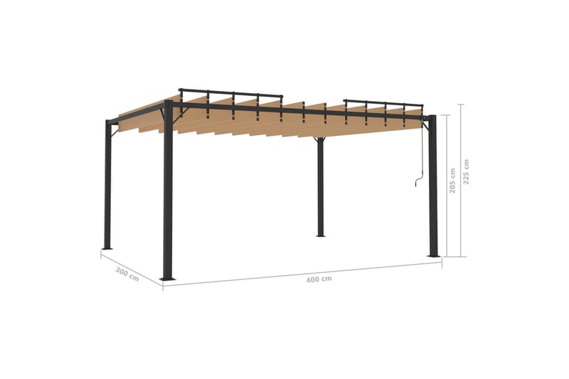 Paviljong med lamelltak 3x4 m taupe tyg och aluminium - Brun - Komplett paviljong