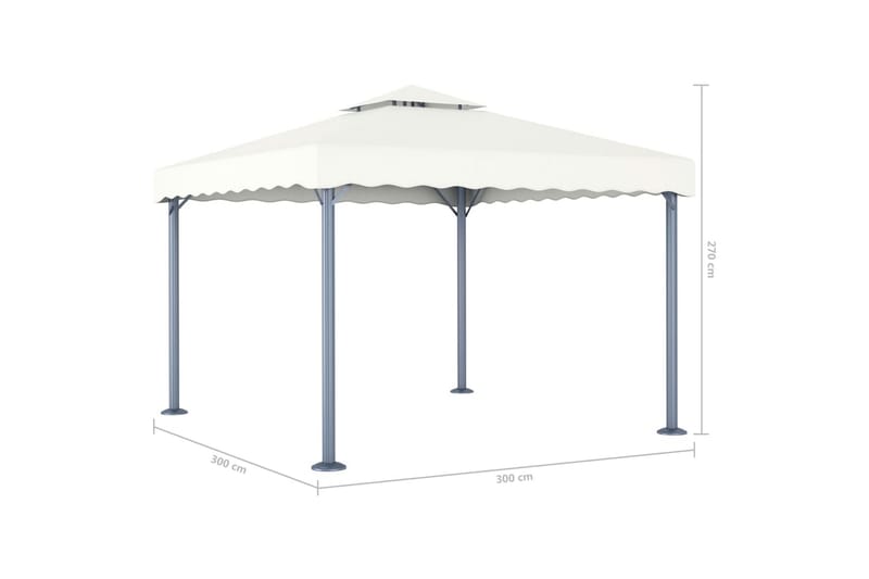 Paviljong med ljusslinga 300x300 cm gräddvit aluminium - Kräm - Komplett paviljong