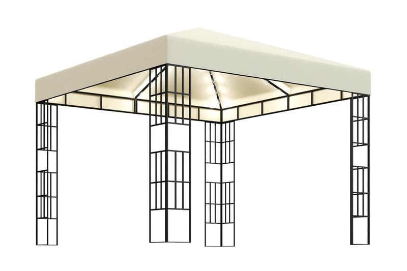 Paviljong med ljusslinga LED 3x3 m gräddvit - Vit - Komplett paviljong