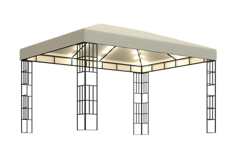 Paviljong med ljusslinga LED 3x4 m gräddvit - Vit - Komplett paviljong