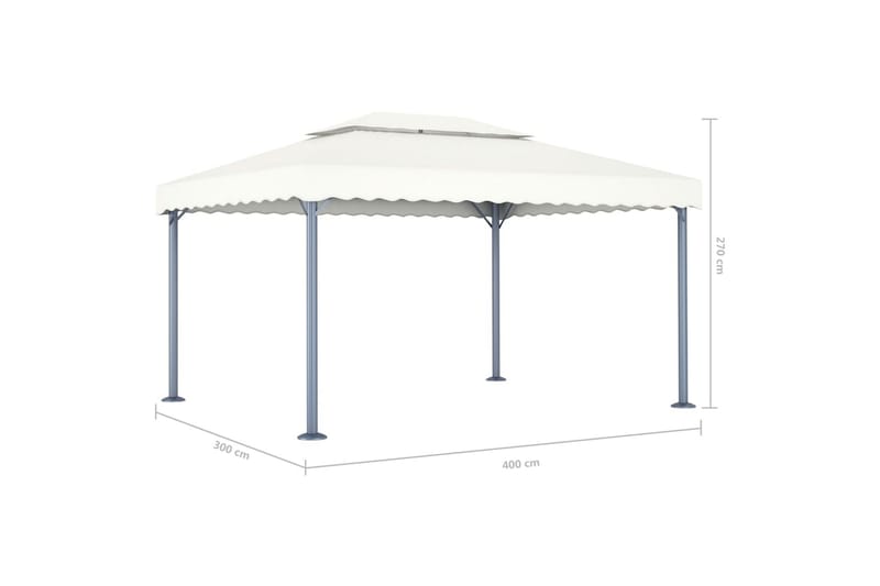 Paviljong med ljusslinga LED 400x300 cm gräddvit aluminium - Vit - Komplett paviljong