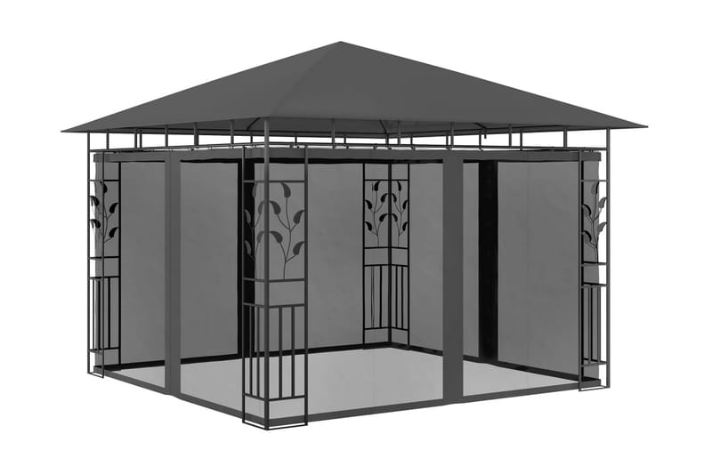 Paviljong med myggnät 3x3x2,73 m antracit 180 g/m² - Grå - Komplett paviljong