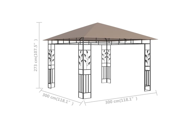 Paviljong med myggnät 3x3x2,73 m taupe 180 g/m² - Brun - Komplett paviljong