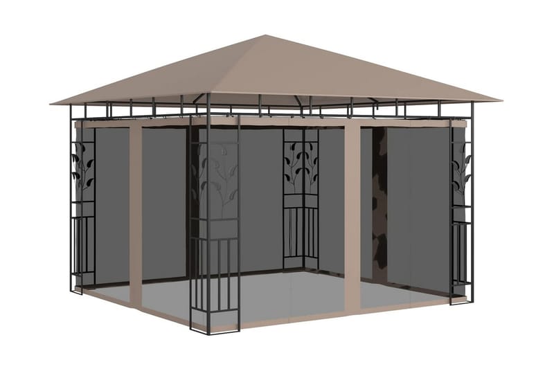 Paviljong med myggnät 3x3x2,73 m taupe 180 g/m² - Brun - Komplett paviljong