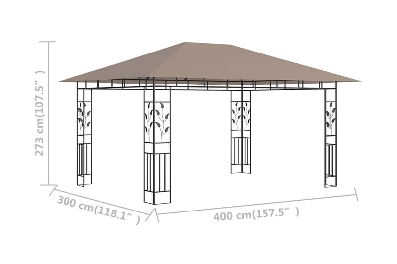 Paviljong med myggnät 4x3x2,73 m taupe 180 g/m² - Brun - Komplett paviljong