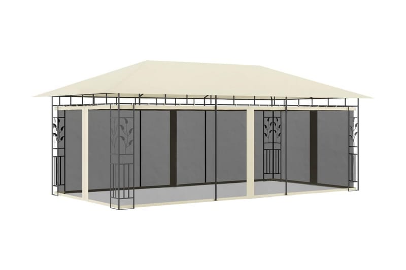 Paviljong med myggnät 6x3x2,73 m gräddvit - Vit - Utemöbler - Solskydd - Paviljong - Komplett paviljong