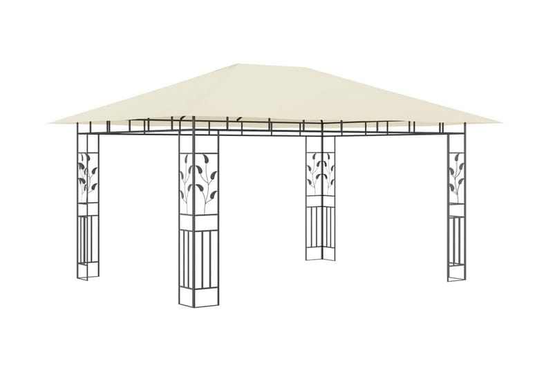 Paviljong med myggnät och ljusslinga LED 4x3x2,73 m gräddvit - Vit - Komplett paviljong
