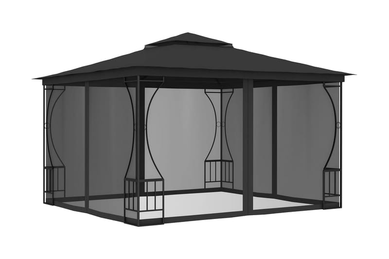 Paviljong med nät 300x300x265 cm antracit - Grå - Komplett paviljong